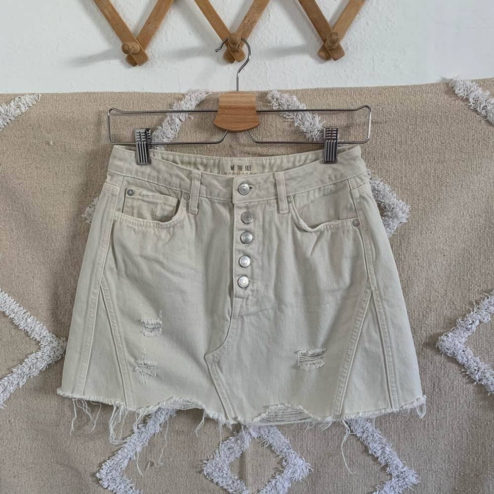 Free People Cream Denim Mini Skirt
